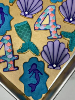 Mermaid fourth birthday cookies