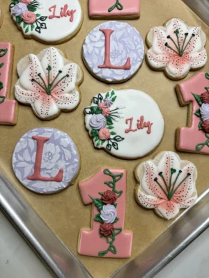 Floral first birthday cookie set