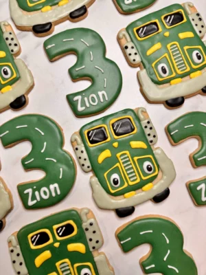 Trash Truck themed third birthday cookies