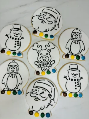 Winter themed paint your own cookies.