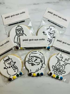 Winter themed paint your own cookies.