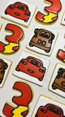 Cars themed 3rd birthday cookies