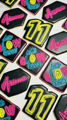 Glow themed birthday cookies