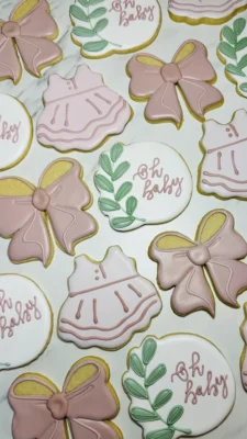 Blush baby shower cookies