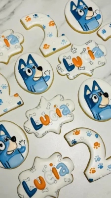 Bluey themed cookies for a 2nd birthday party