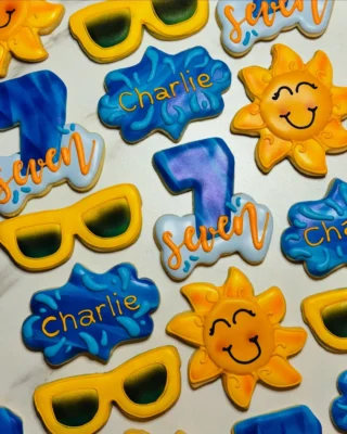 Splash themed birthday party cookies