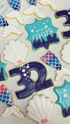 Mermaid themed birthday cookies