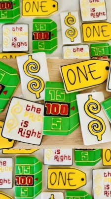 Price is right themed sugar cookies for a first birthday party