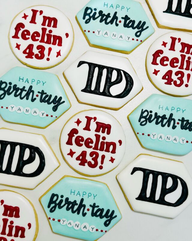 Feeling Enchanted by this Taylor Swift-themed cookie set made for a 43rd birthday! 🎤✨ From iconic lyrics to album-inspired designs, these cookies bring a little bit of Swiftie magic to the celebration. 🎂🍪

Whether you’re a die-hard fan or just love a personalized touch, I’m here to make your sweet dreams come true. 

DM me to order your custom cookie set for birthdays, anniversaries, or any special occasion in Maplewood and South Orange, NJ and surrounding areas! ❤️🎶 

#TaylorSwiftCookies #Swiftie #CustomCookies #BirthdayCelebration #MaplewoodNJ #SouthOrangeNJ