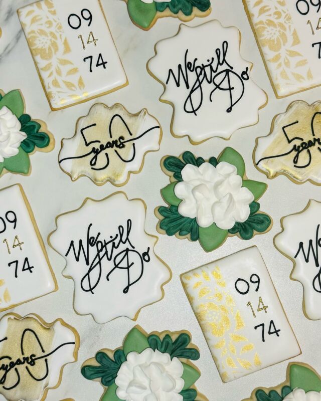 Celebrating 50 years of love with a custom cookie set that’s as golden as the occasion! ✨💛 This elegant 50th anniversary collection features personalized details, metallic gold accents, and sweet designs to honor a lifetime of memories.

Whether it’s for an anniversary, birthday, or special celebration, I’d love to create a custom cookie set just for you! 🎂🍪 

DM me to start planning your one-of-a-kind cookie art.

#CustomCookies #50thAnniversary #GoldenCelebration #EdibleArt #MaplewoodNJ #SouthOrangeNJ #SweetMoments #OrderNow